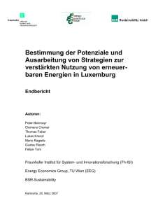 Microsoft Word - Endbericht RES-Lux_26_03_07_final.doc, Bestimmung der Potenziale und Ausarbeitung von Strategien zur verstärkten Nutzung von erneuerbaren Energien in Luxemburg
